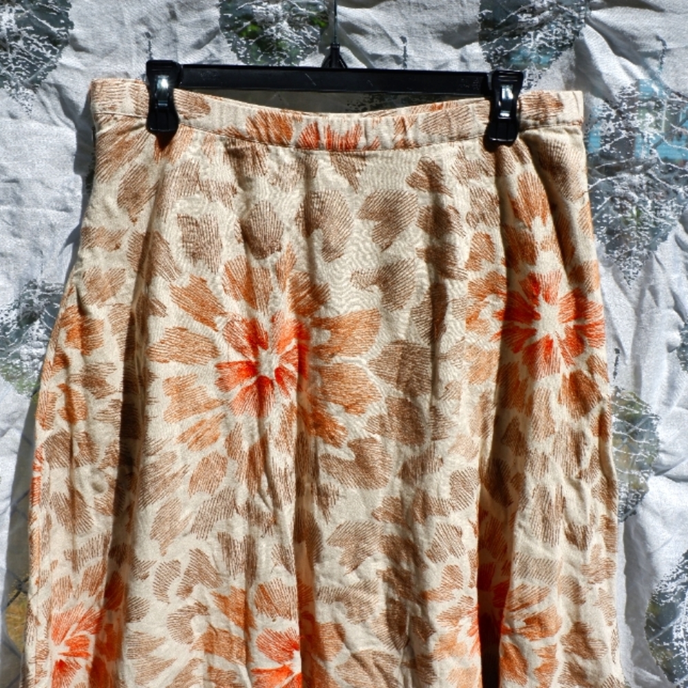 10/12) Coldwater Creek Embroidered Linen/Cotton Blend Lined Midi Skirt - Picture 2 of 8